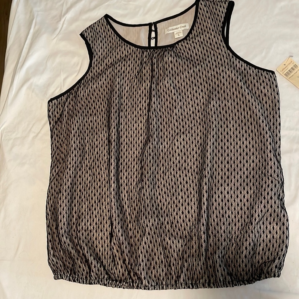 Coldwater Creek women’s top, size XL, black lace over ecru lining. NWT.